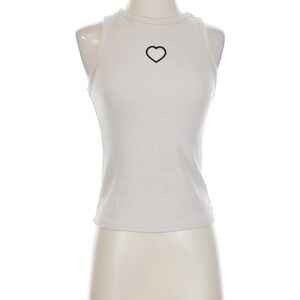 Wild Fable White Tank Top with Black Heart Cut-Out Detail